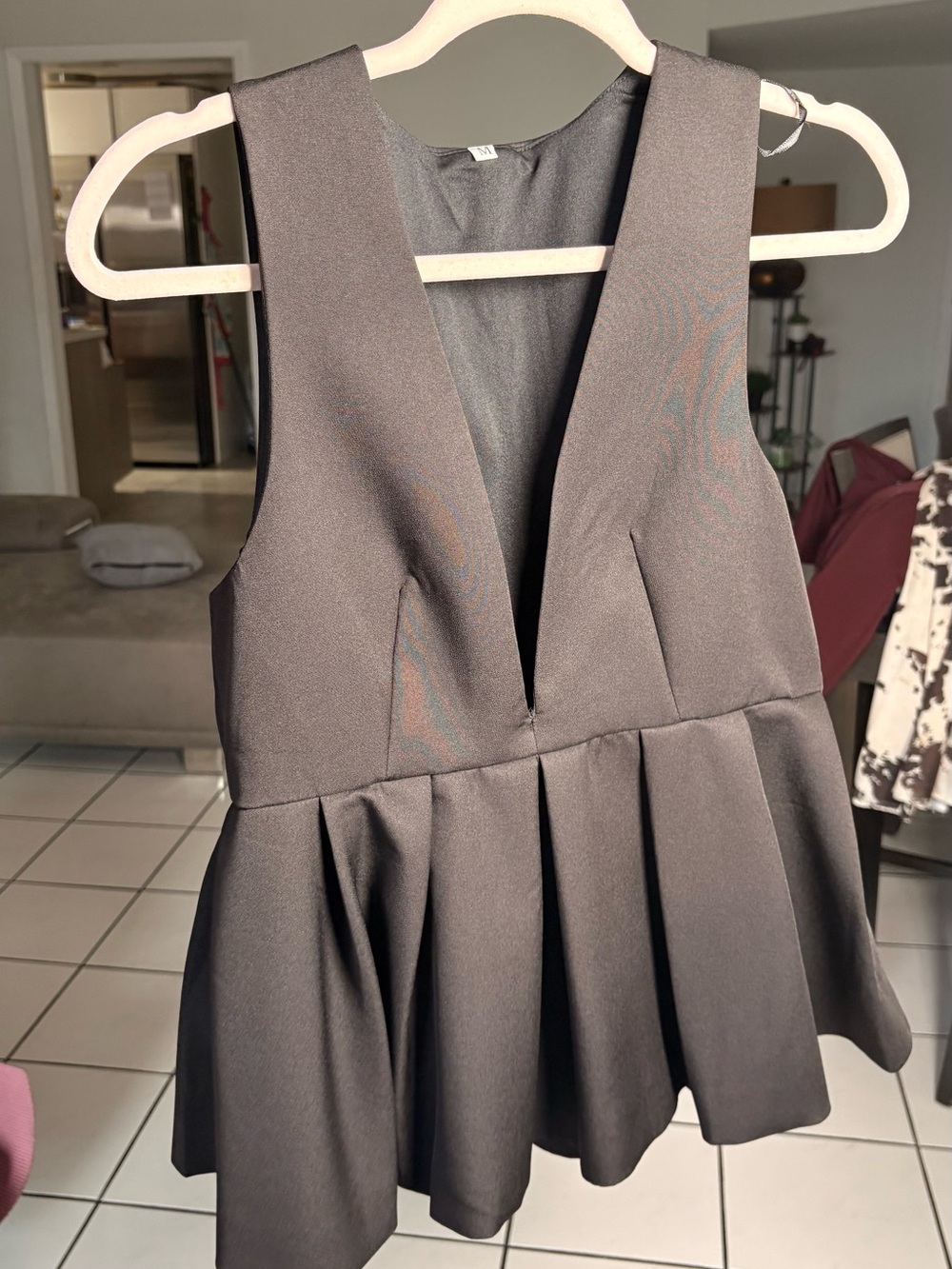 Black Sleeveless Peplum V-Neck Top